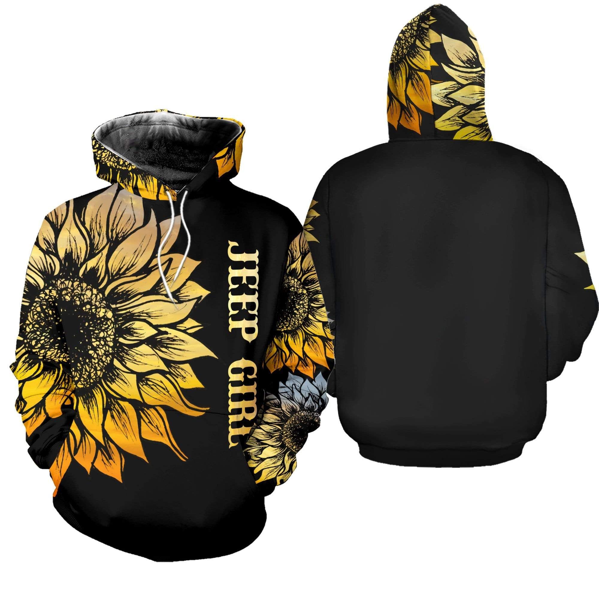 Jeep Girl Sunflower Black Hoodie 3D All Over Print