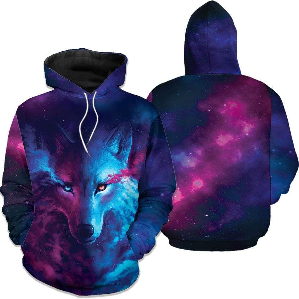 Blue And Red Wolf Hoodie 3D All Over Print