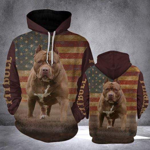 Pit Bull Vintage American Fag Hoodie 3D All Over Print