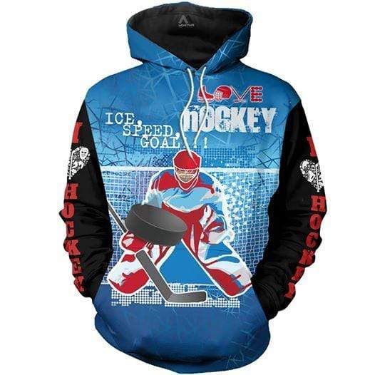 Ice Speed Goal Hockey Blue Hoodie 3D All Over Print