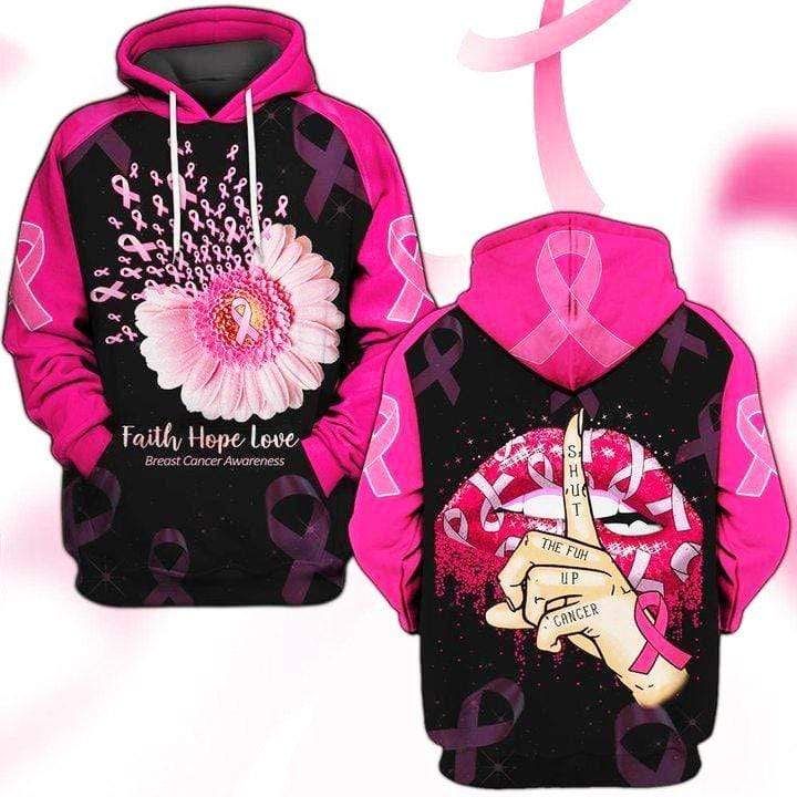 Faith Hope Love Breast Cancer Awareness Hoodie For Couple 3D All Over Print