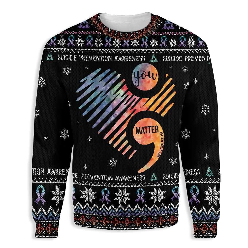 Heart Suicide Prevention Awareness Ugly Christmas Sweatshirt All Over Print