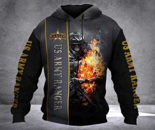 US Army Ranger Skull Fire Hoodie 3D All Over Print