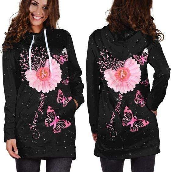 Breast Cancer-Never Give Up Hoodie Dress 3D All Over Print