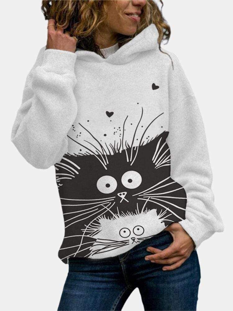 Cartoon Cats Black And White Hoodie 3D All Over Print