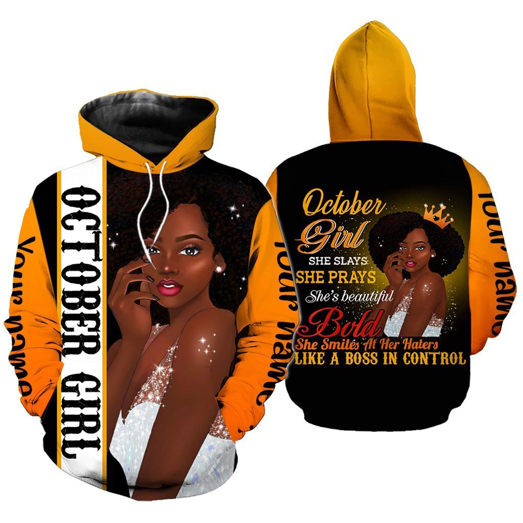 Personalized Black Queen She Smiles At Her Haters Birthday Hoodie 3D Aop Custom Name