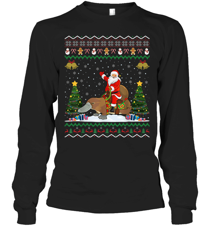 Platypus Ugly Xmas Gift Santa Riding Platypus Christmas T Shirt