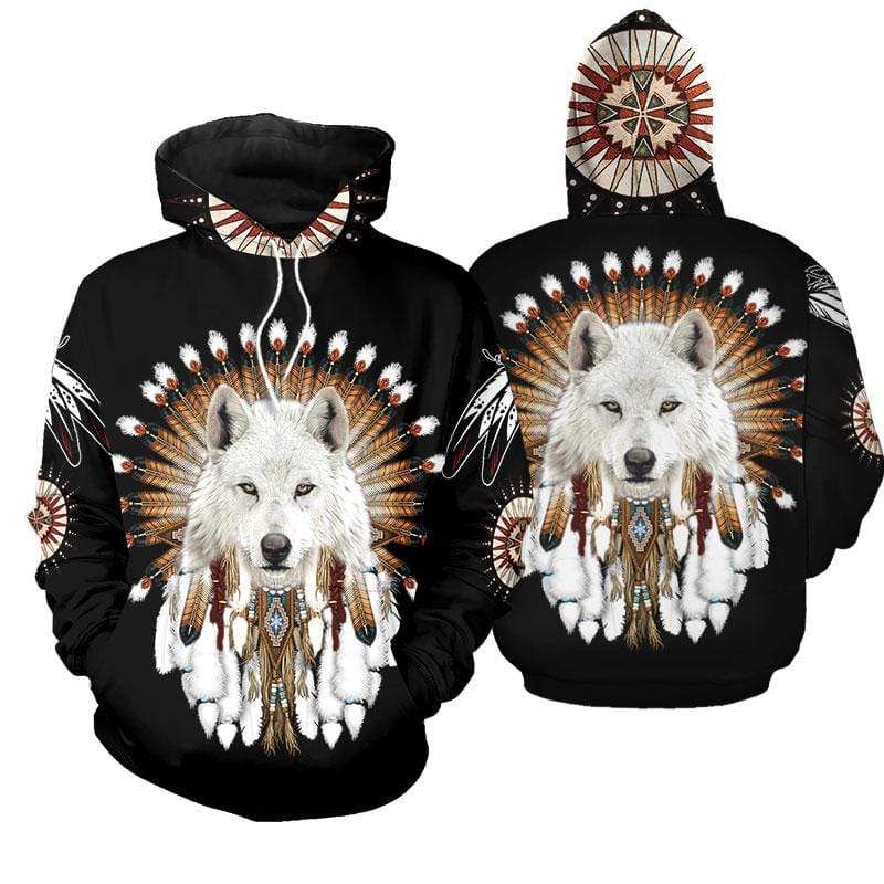 Native American White Wolf Hoodie 3D All Over Print