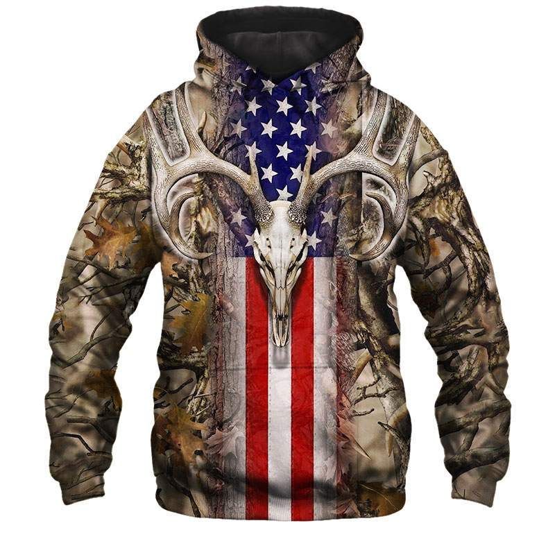 Deer Hunting American Flag Hoodie 3D All Over Print