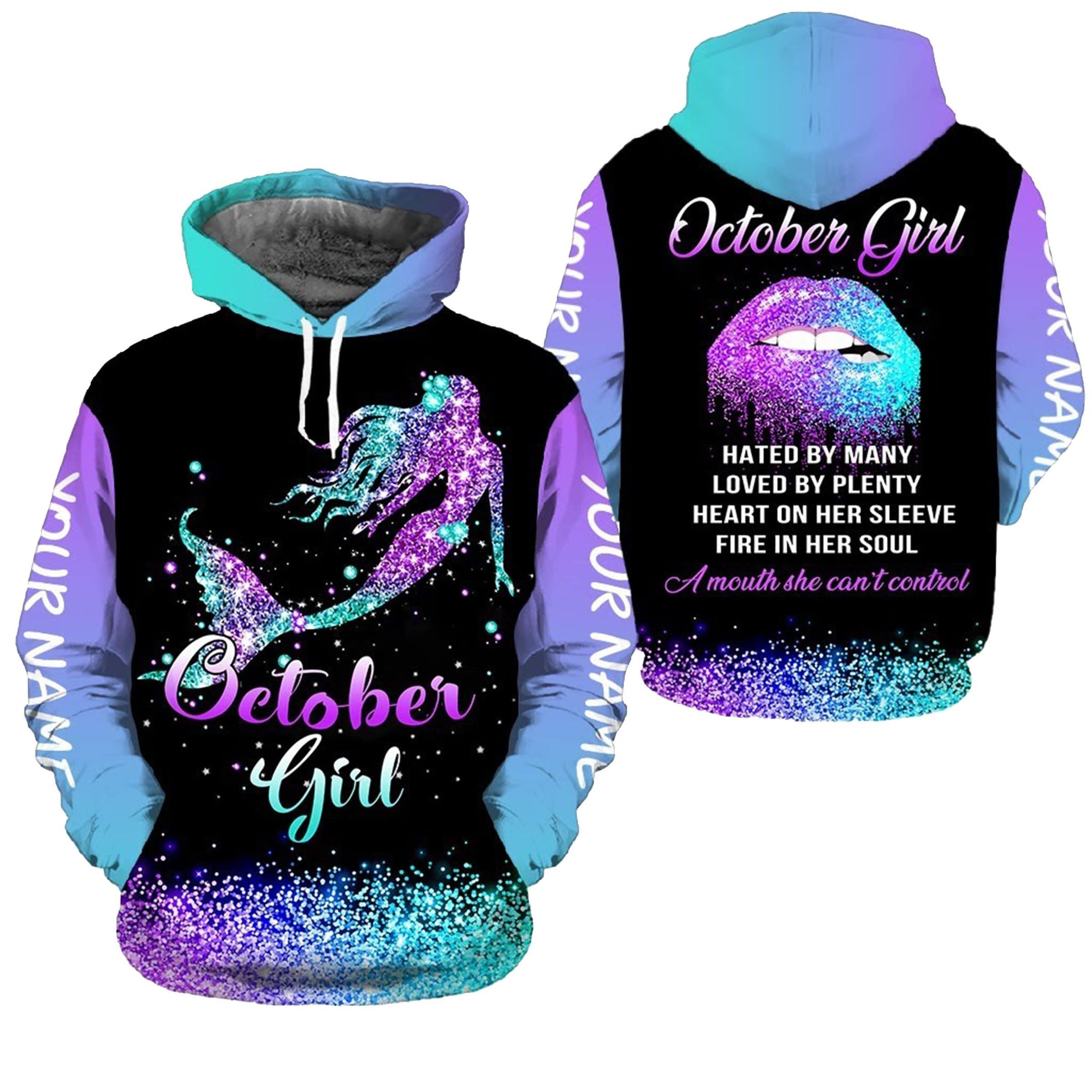 Personalized Fire In Her Soul October Girl Mermaid Hoodie 3D All Over Print PAN3HD0205