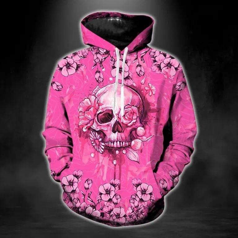 Skull Breast Cancer Warrior Hoodie 3D All Over Print