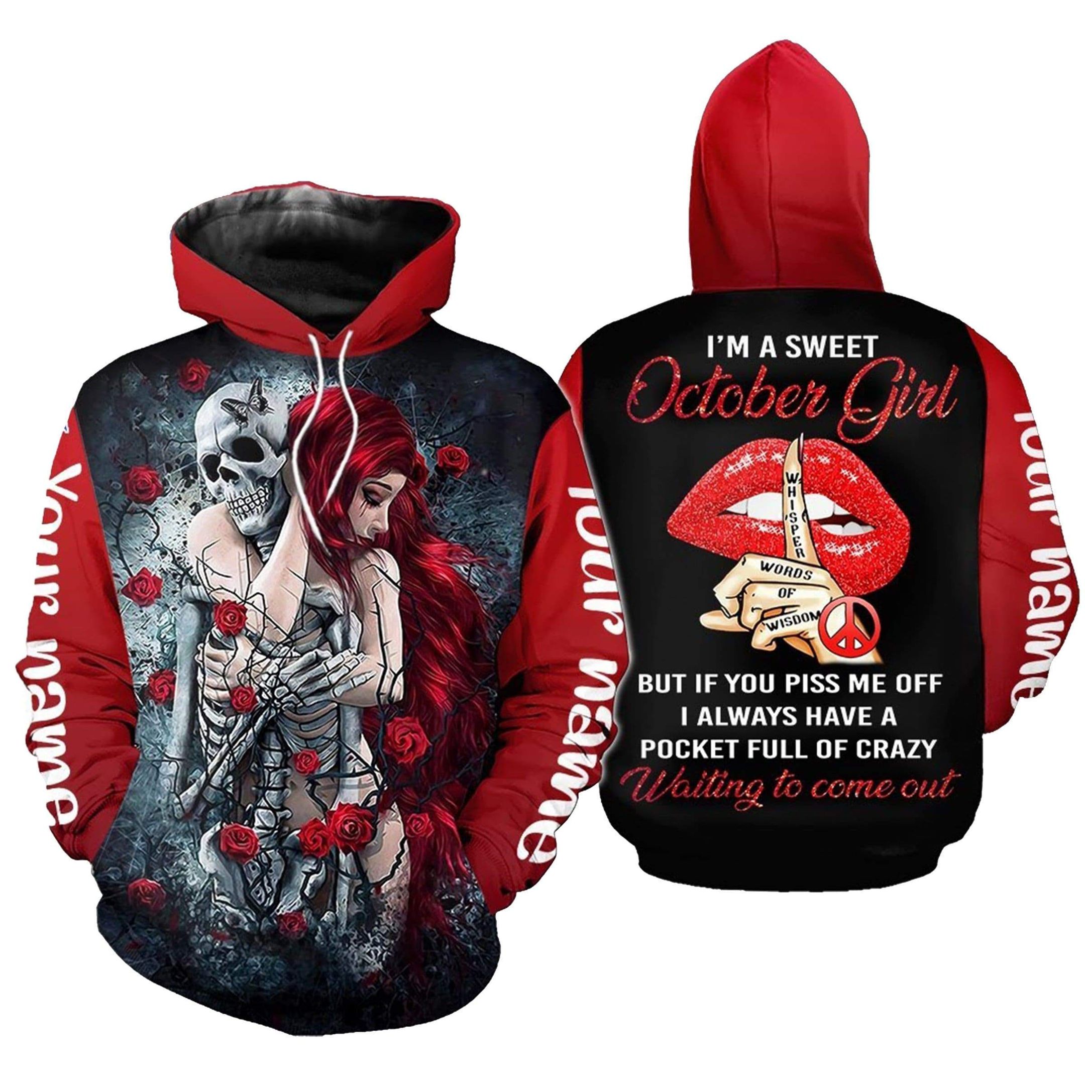 Personalized October Girl Skeleton Waiting To Come Out Hoodie 3D All Over Print