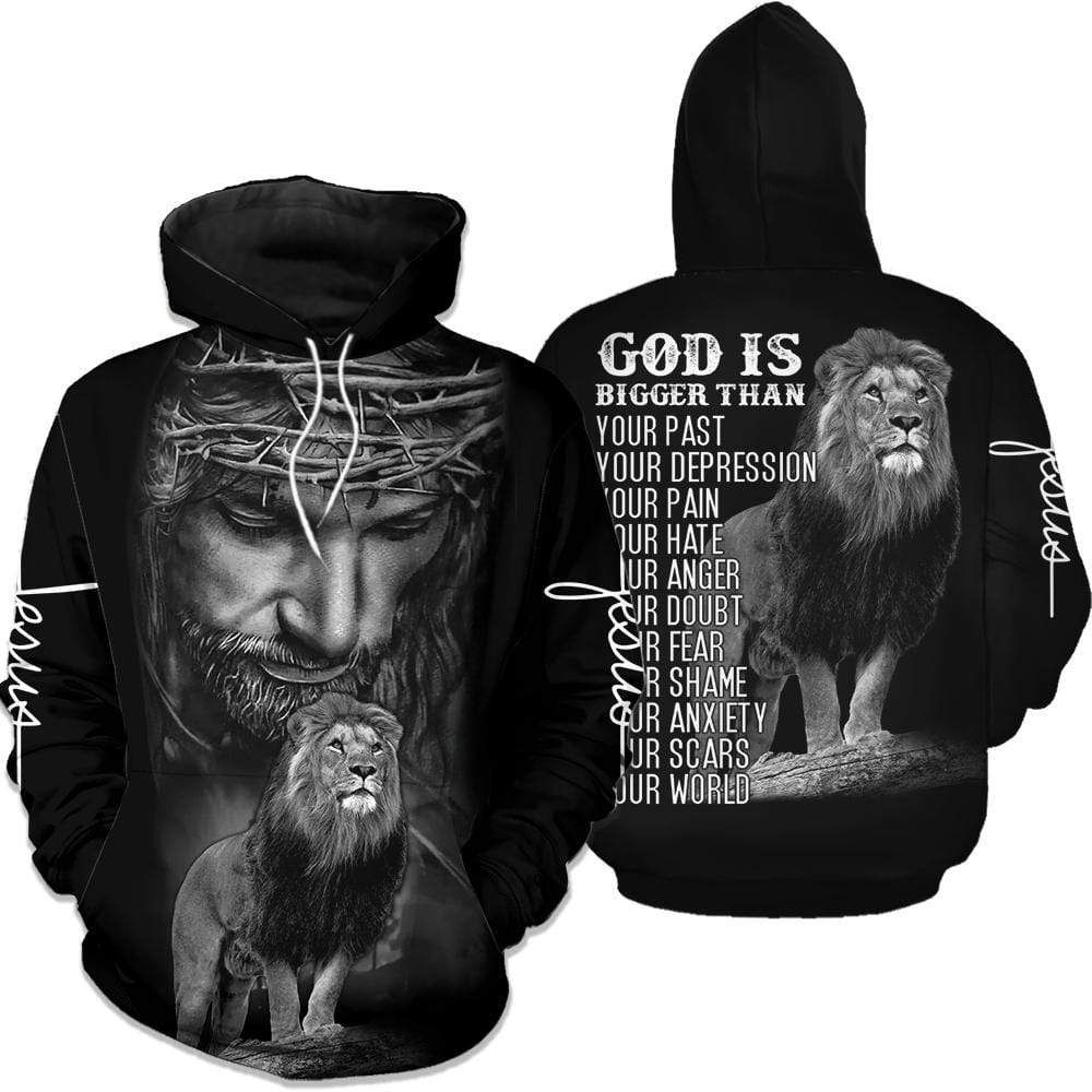 God Is My World Lion Jesus All Black Hoodie 3D All Over Print