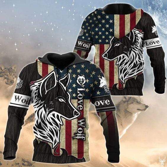 Love Wolf Flag Hoodie 3D All Over Print