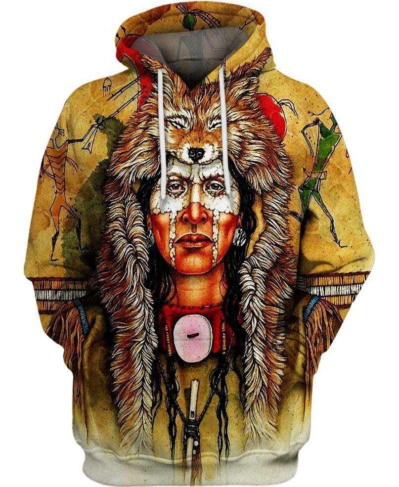Native Wolf Hat Hoodie 3D All Over Print