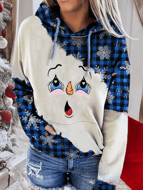 Women'S Snowman Face Snowflake Stitching Sweatshirt Hoodie 3D All Over Print