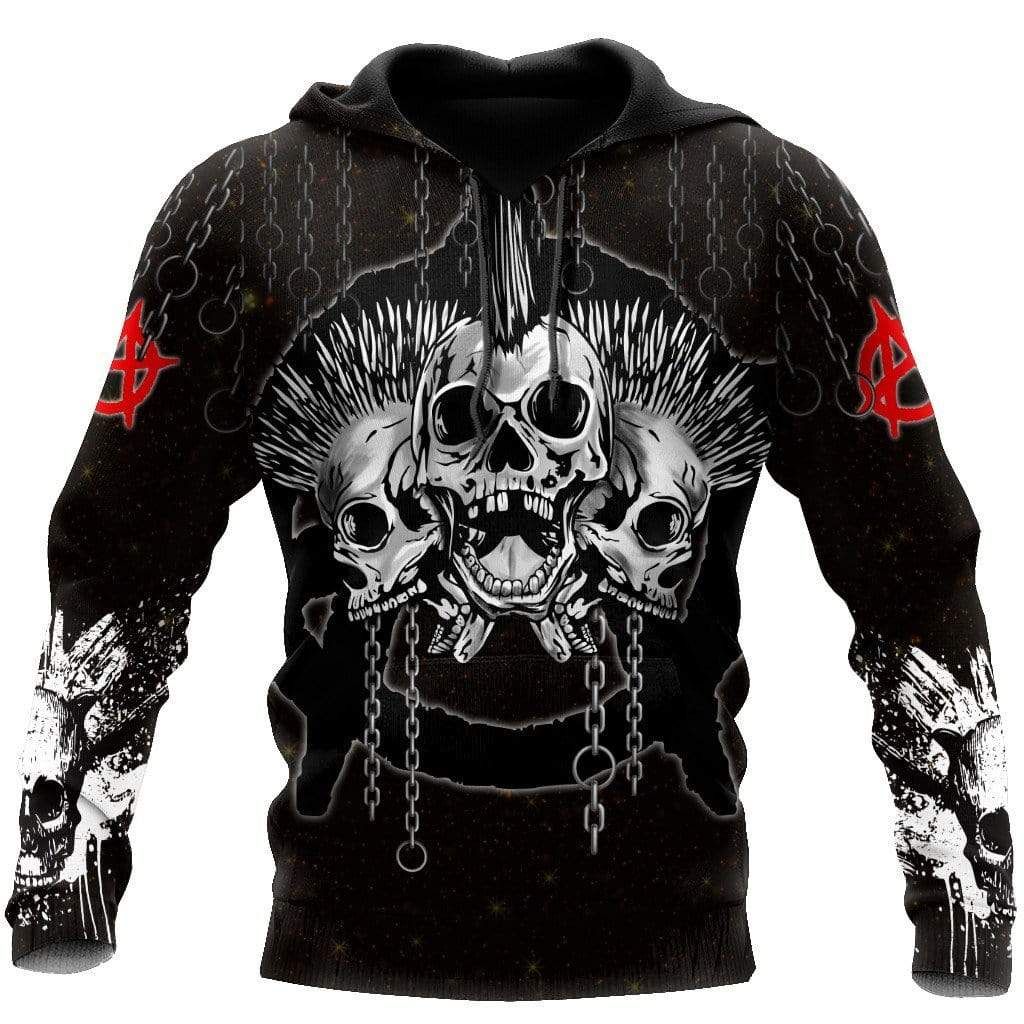 Punk Skulls Cool Style Hoodie 3D All Over Print