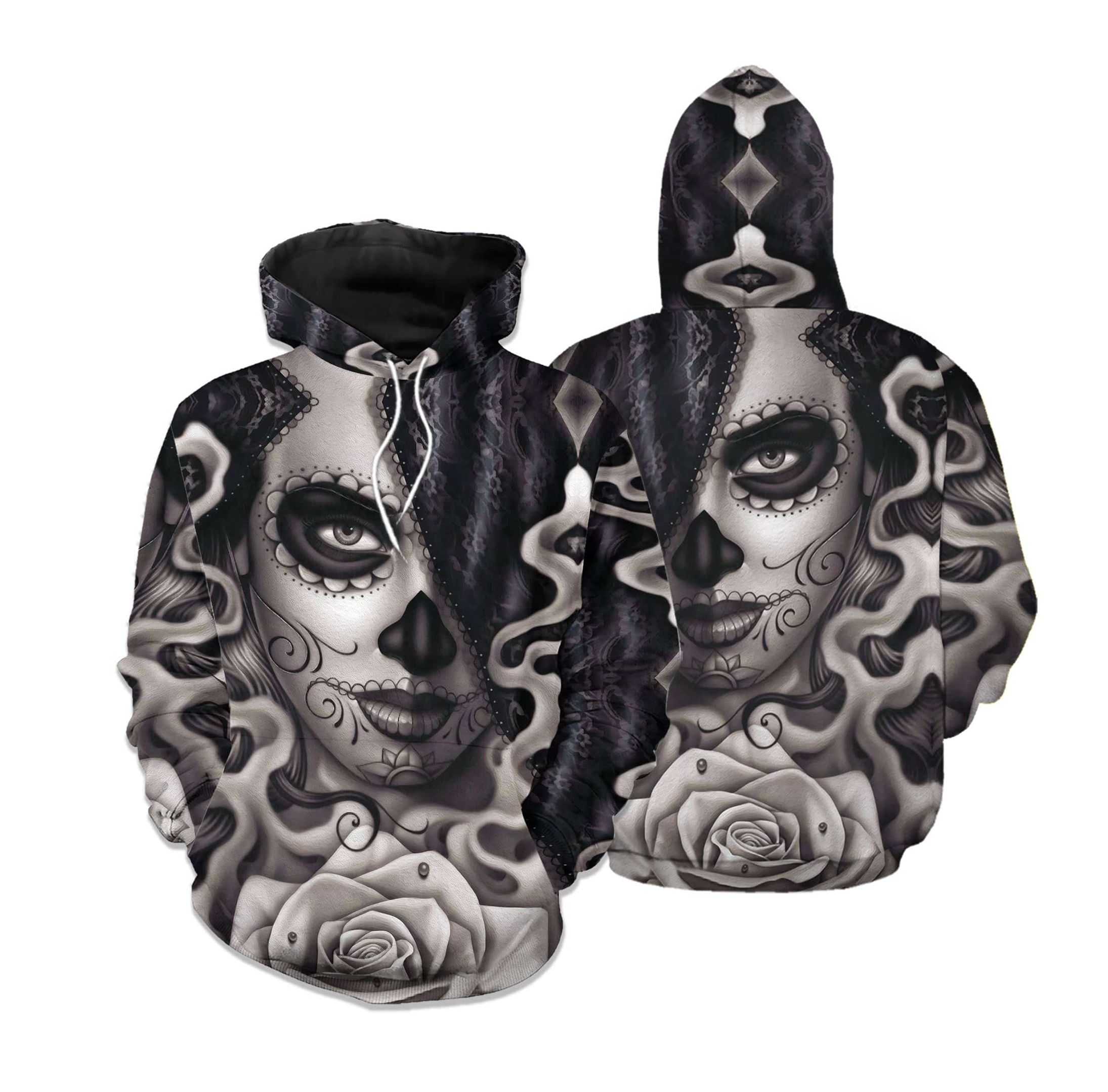 Skull Girl With Tattoo Hoodie 3D All Over Print