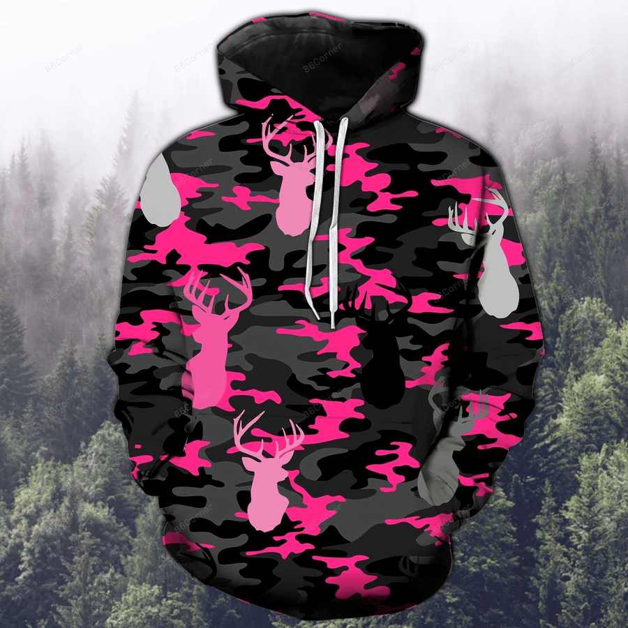 Deer Hunting Pink Camo Hoodie And Legging Set 3D All Over Print