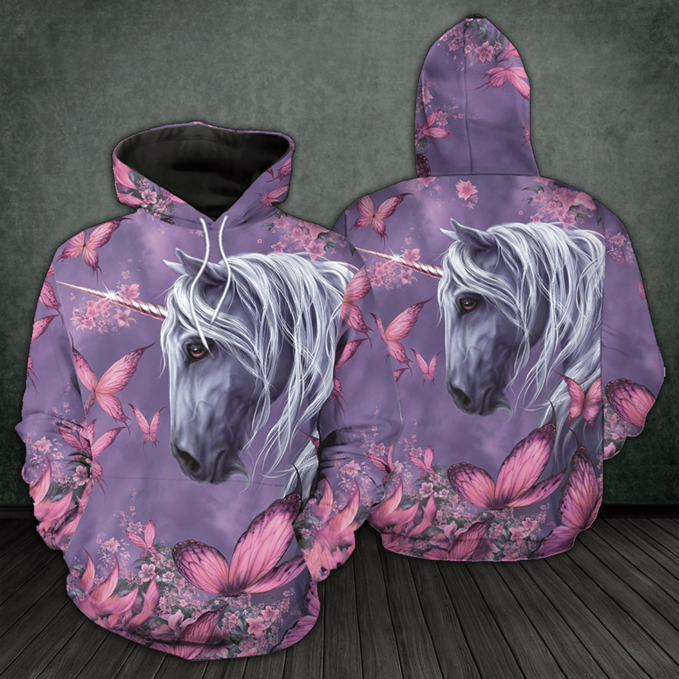 Unicorn Floral Butterfly Hoodie 3D All Over Print