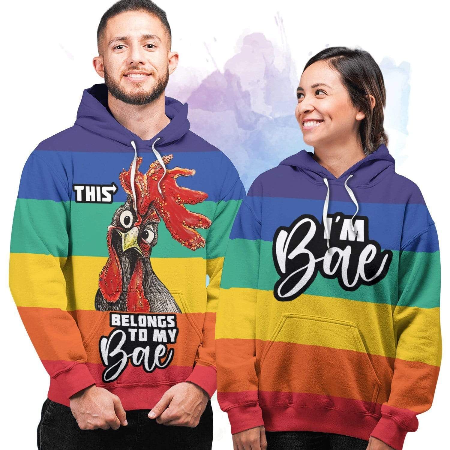 Belongs To My Bae Christmas Couple Hoodie 3D All Over Print Rainbow Color