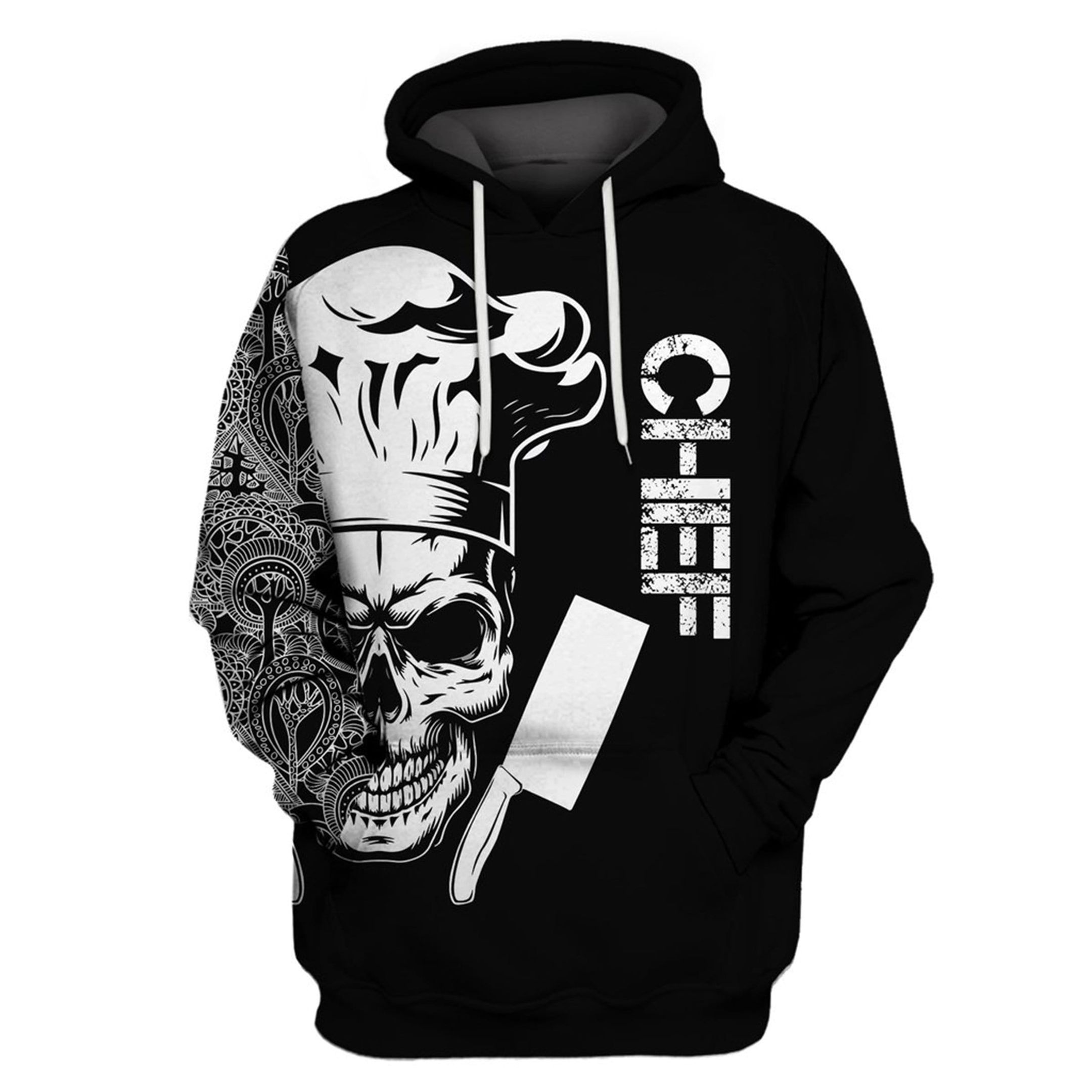 B&W Skull Chef Hoodie 3D All Over Print