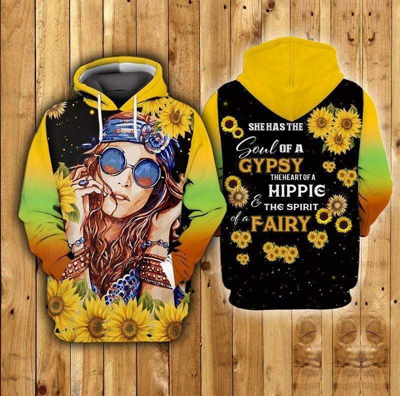 Hippie Girl Sunflower Hoodie 3D All Over Print