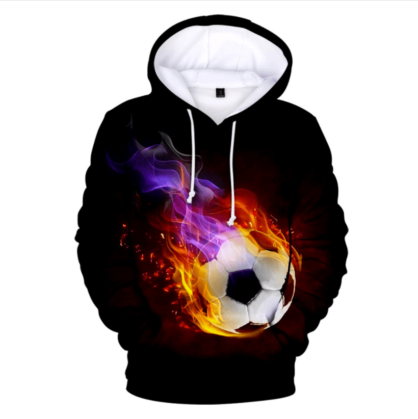 Burning Soccer Ball Fire Black Hoodie 3D All Over Print