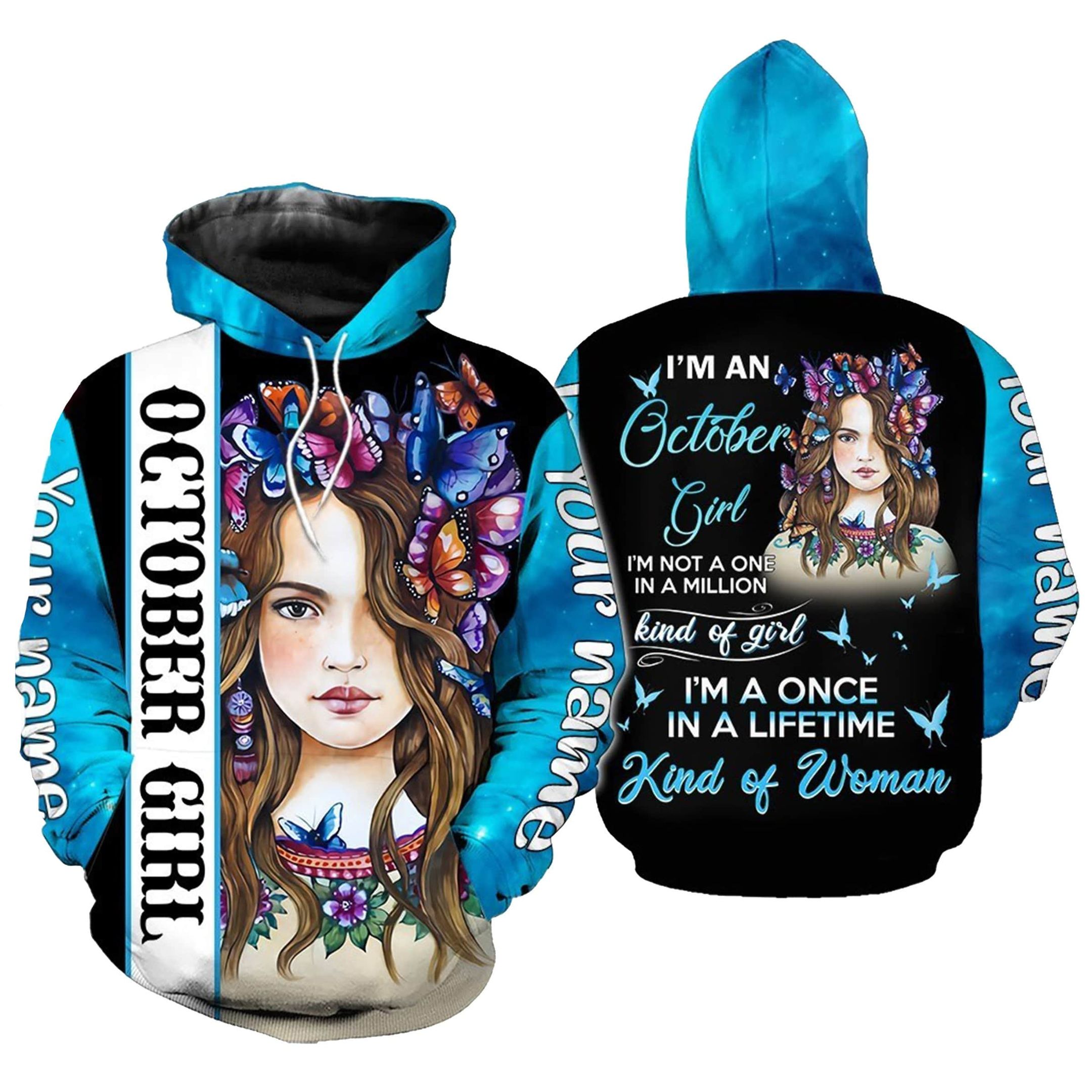 Personalized I Am A Once In Lifetime October Girl Butterfly Hoodie 3D All Over Print