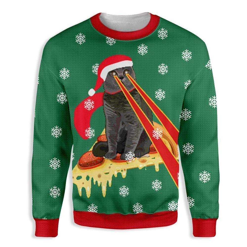 Pizza Cat With Laser Eyes Christmas Sweatshirt 3D All Over Print
