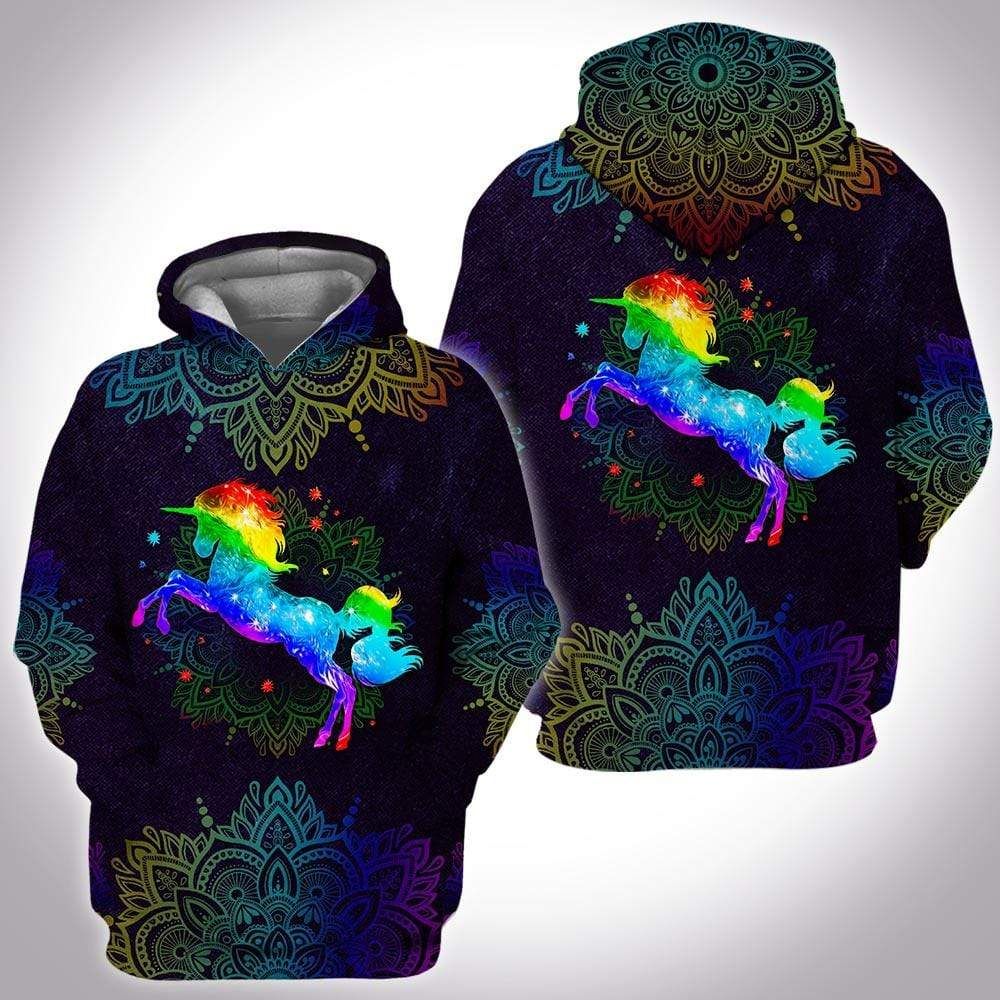Colorful Unicorn Mandala Rainbow Hoodie 3D All Over Print