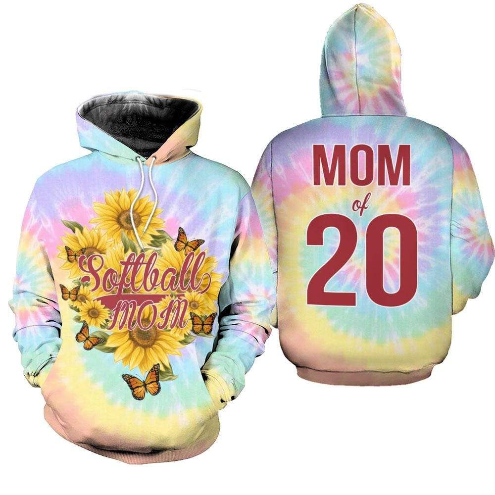 Personalized Custom Softball Mom Sunflower Tie Dye Hoodie 3D All Over Print
