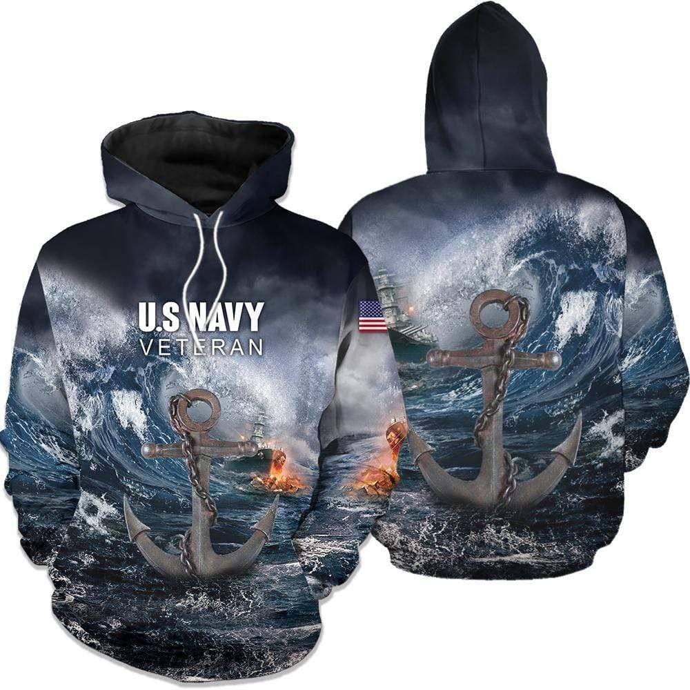 US Navy Army Anchor Hoodie 3D All Over Print For Veteran Day