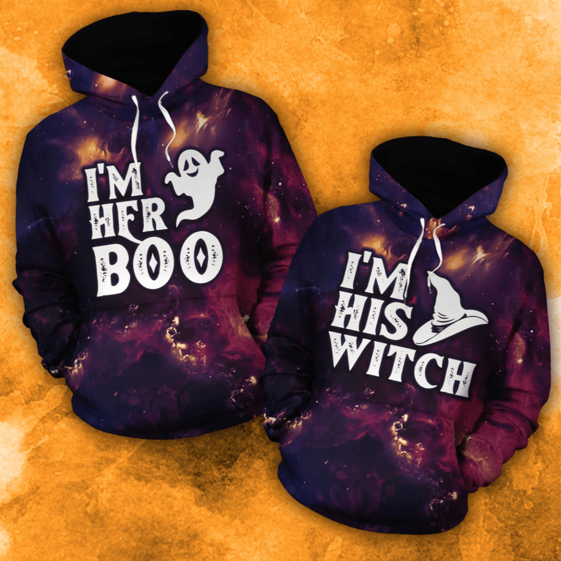 Halloween Galaxy His Witch Her Boo Hoodie For Couple 3D For All Over Print
