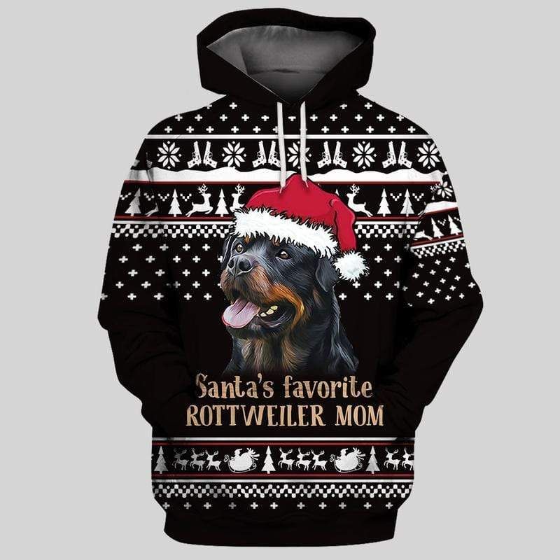 Santa'S Favorite Rottweiler Dog Mom Ugly Christmas Hoodie 3D All Over Print