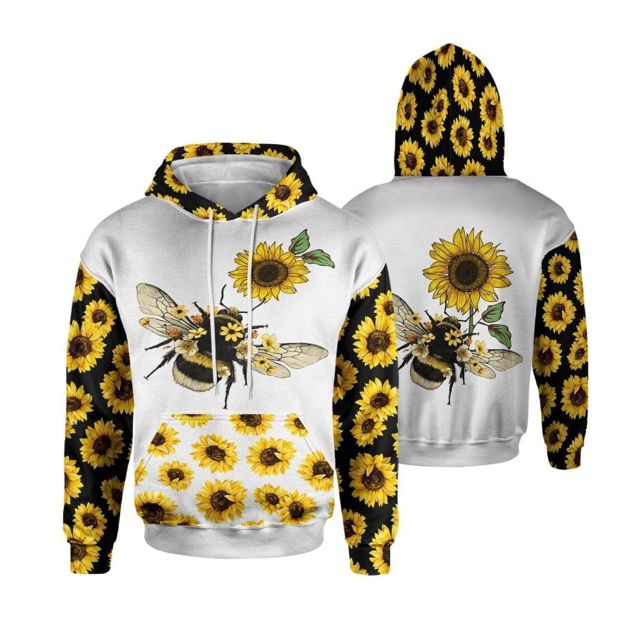 Sunflower Bee Hippie Hoodie 3D All Over Print