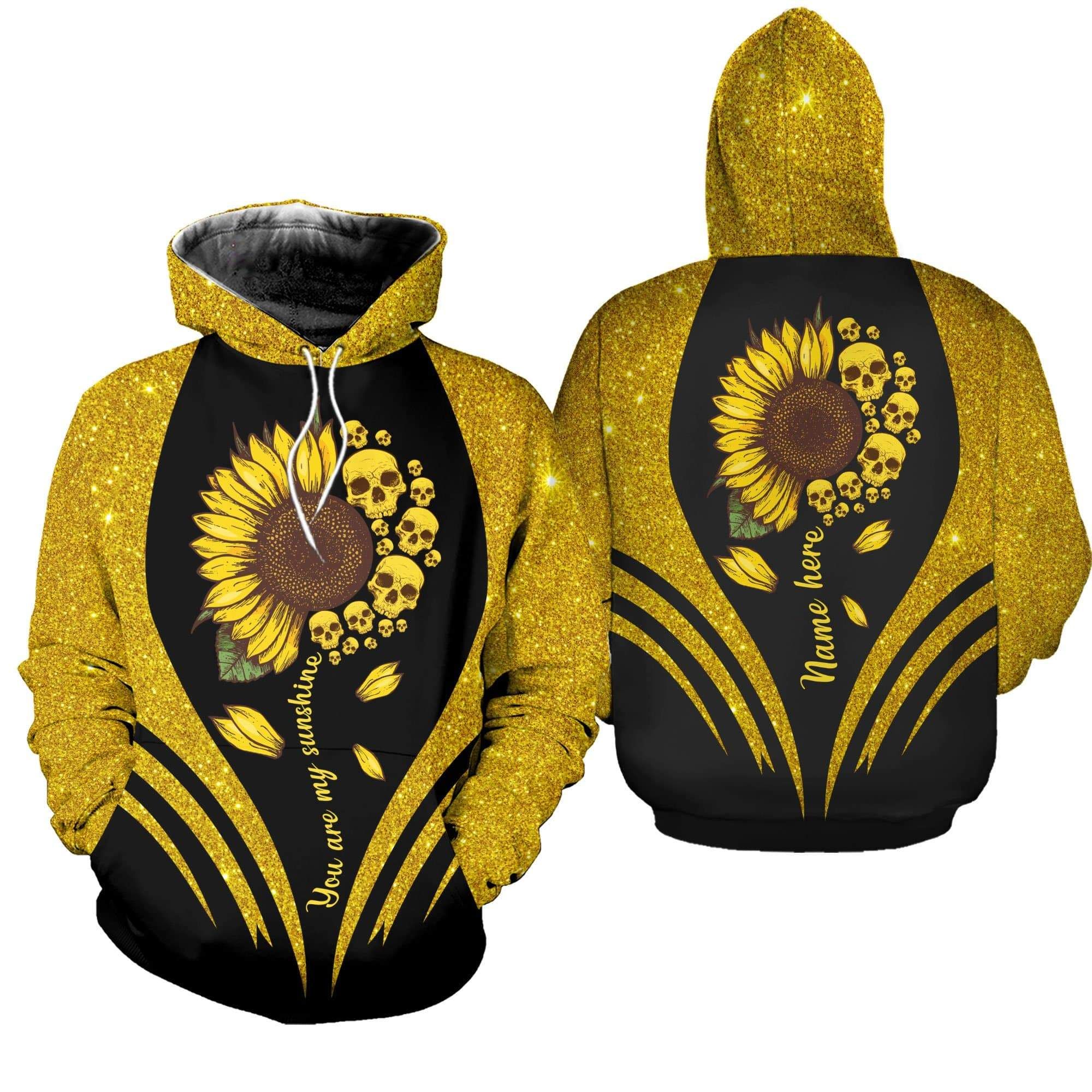 Personalized You Are My Sunshine Skull Sunflower Hoodie 3D All Over Print Custom Name PAN