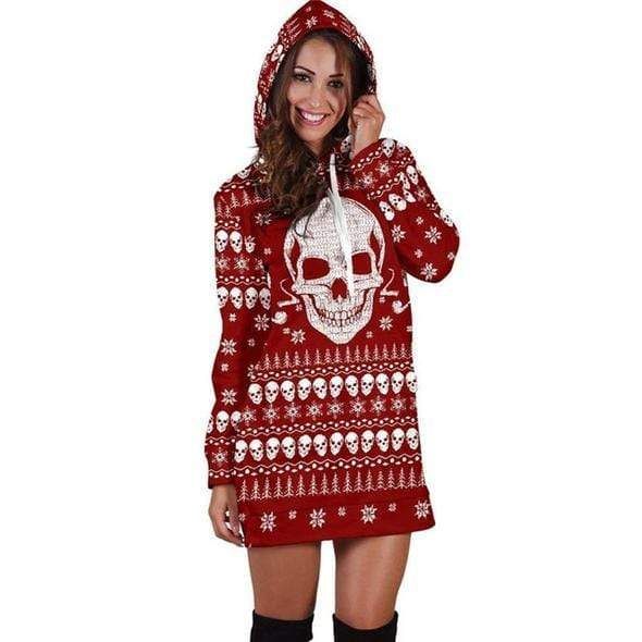 Ugly Christmas Skull Women Red Hoodie Dress 3D All Over Print