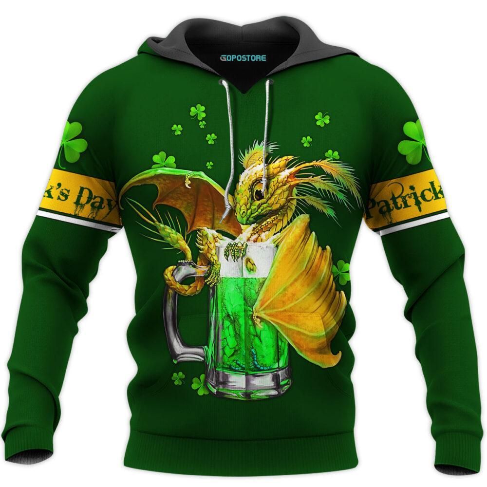 St Patricks Day Shamrock Dragon Irish & Beer Hoodie 3D All Over Print