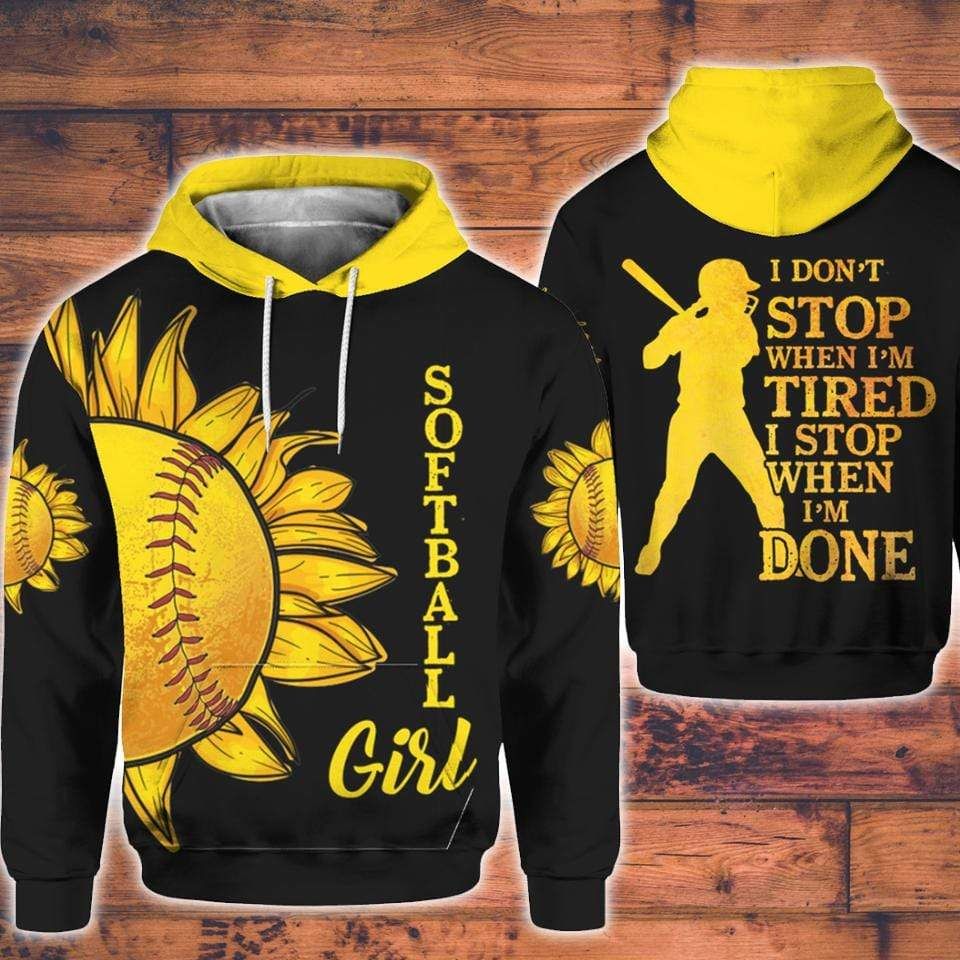 I Stop When I'M Done Sunflower Softball Girl Hoodie 3D All Over Print