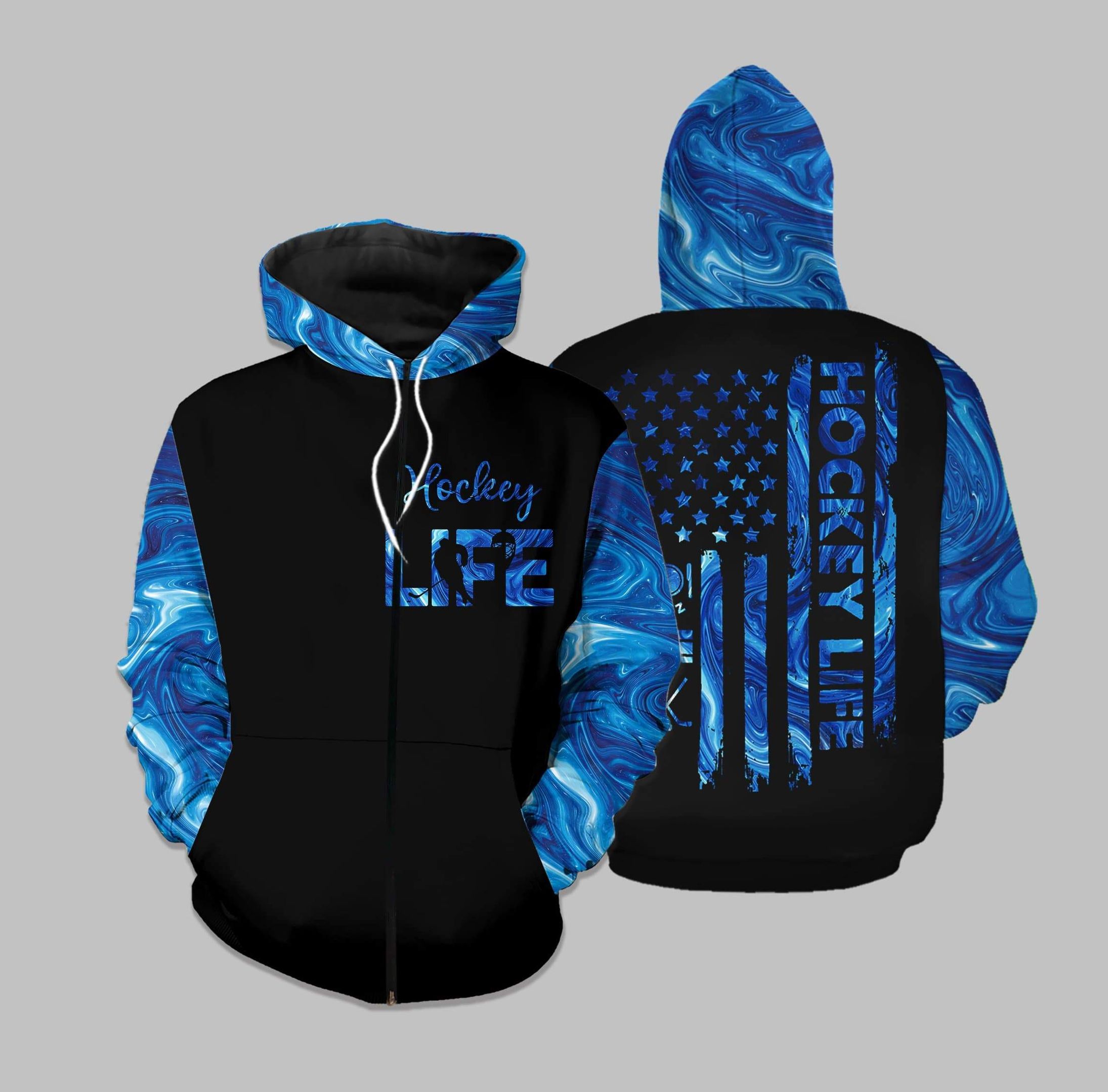 Hockey Life Blue Hoodie 3D All Over Print