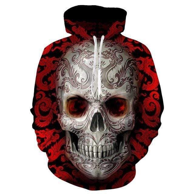 Honor Skull Red Pattern Hoodie For Couple 3D All Over Print