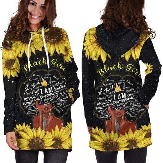 Black Girl Sunflower Hoodie Dress 3D All Over Print