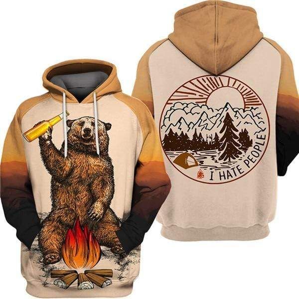 Bear Drinking Beer Camping Hoodie 3D All Over Print