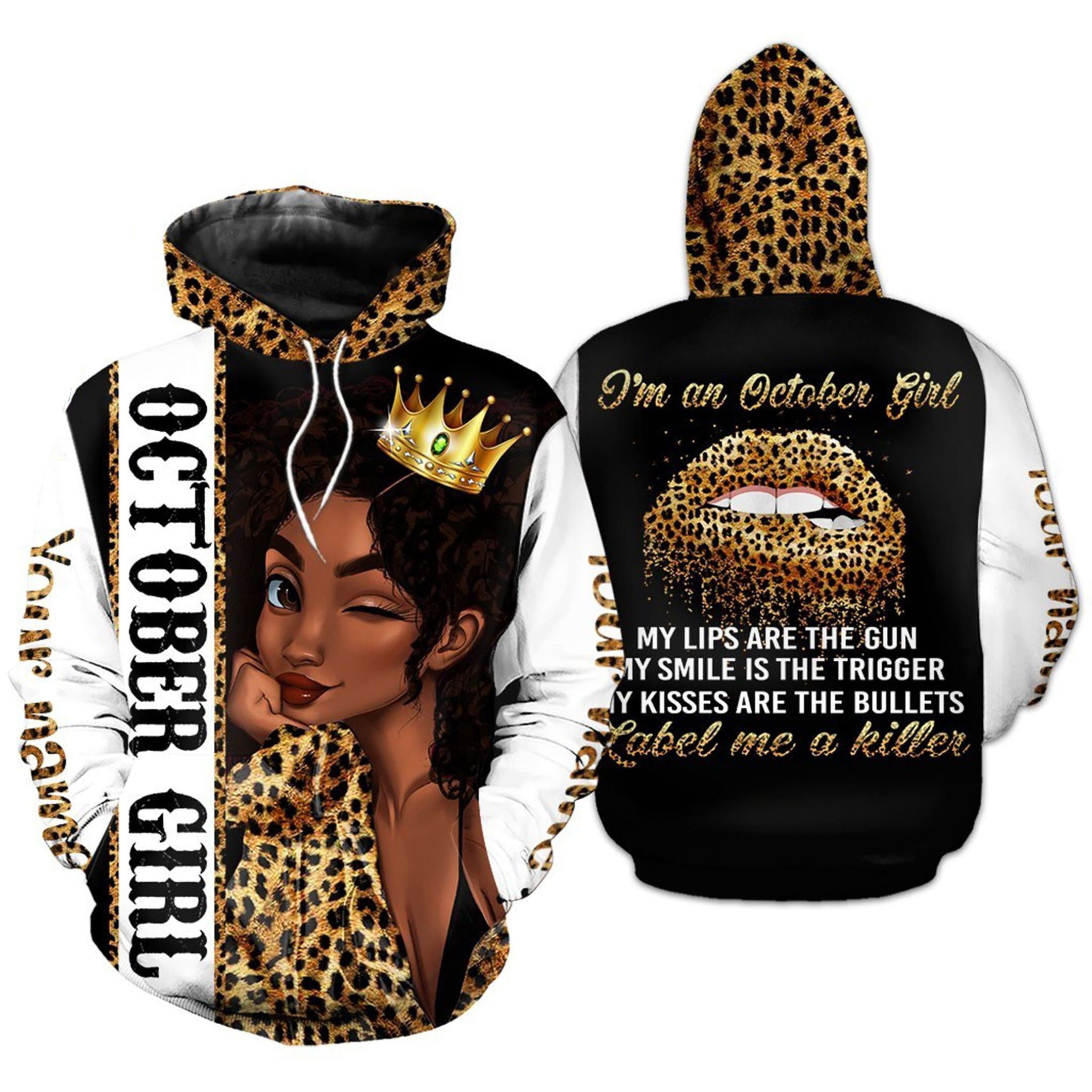 Personalized Leopard Black Queen Birthday Hoodie 3D All Over Print Custom Name PAN3HD0277