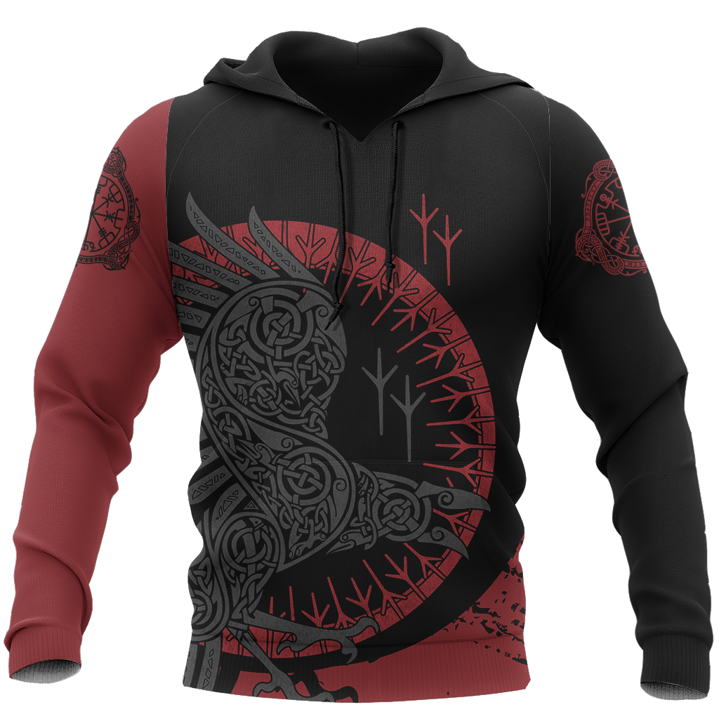 The Raven Of Odin Red Viking Hoodie 3D All Over Print