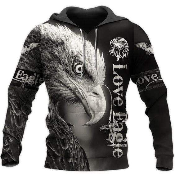 Love Eagle Black And White Hoodie 3D All Over Print