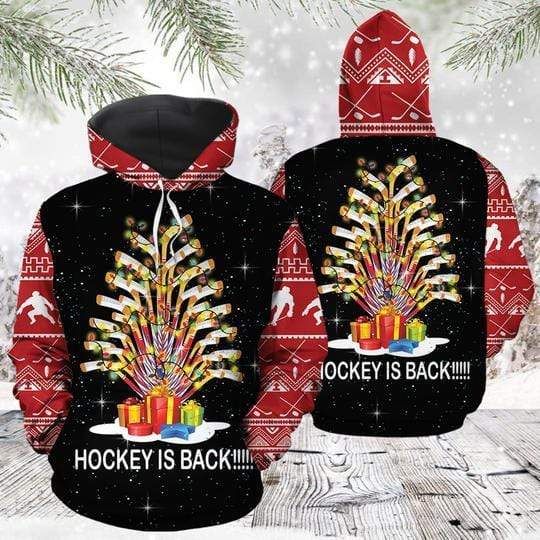 Hockey Is Back Christmas Black Red Hoodie 3D All Over Print
