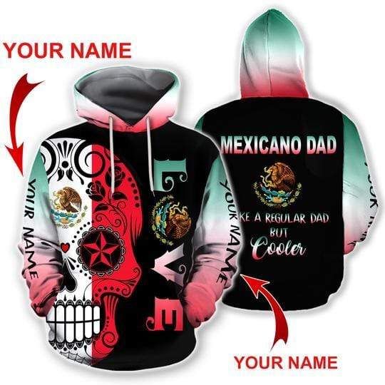 Gifts For Dad  Personalized Mexico Dad Skull Custom Name Hoodie 3D All Over Print