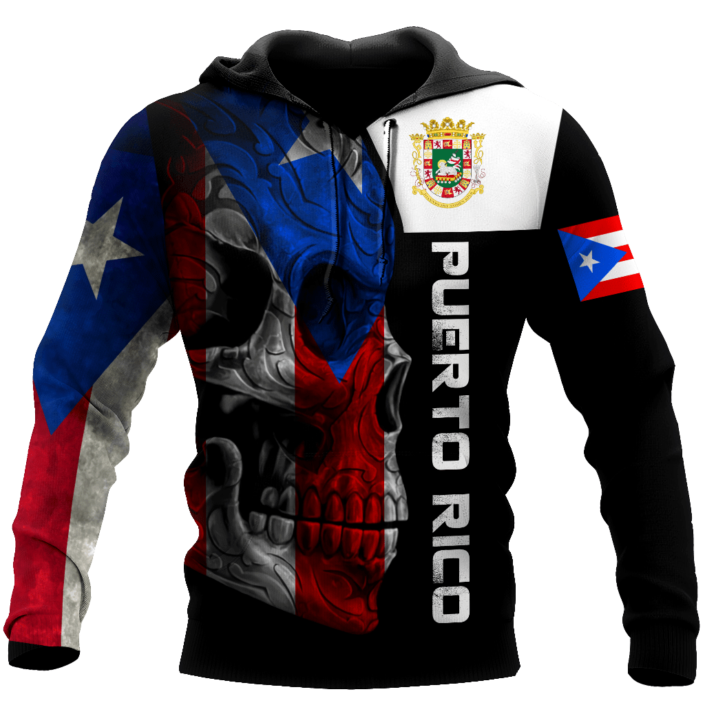 Puerto Rico Skulls Flag Hoodie 3D All Over Print